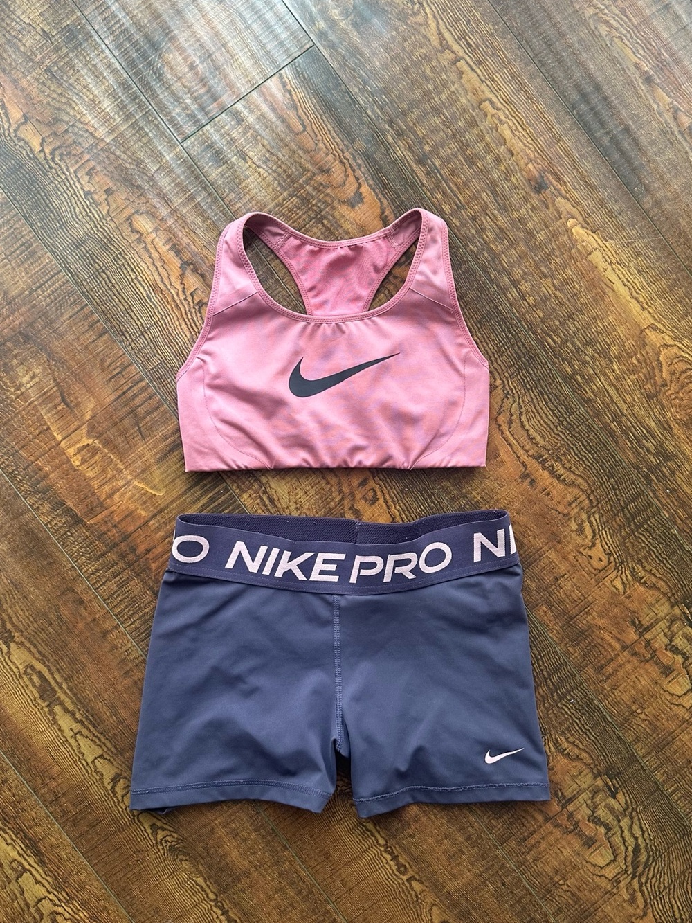 Nike Women’s Two-Piece Gym Set - Dusty Rose Top & Deep Navy Shorts